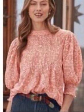 Sundance Peach Floral Pintuck Peasant Blouse